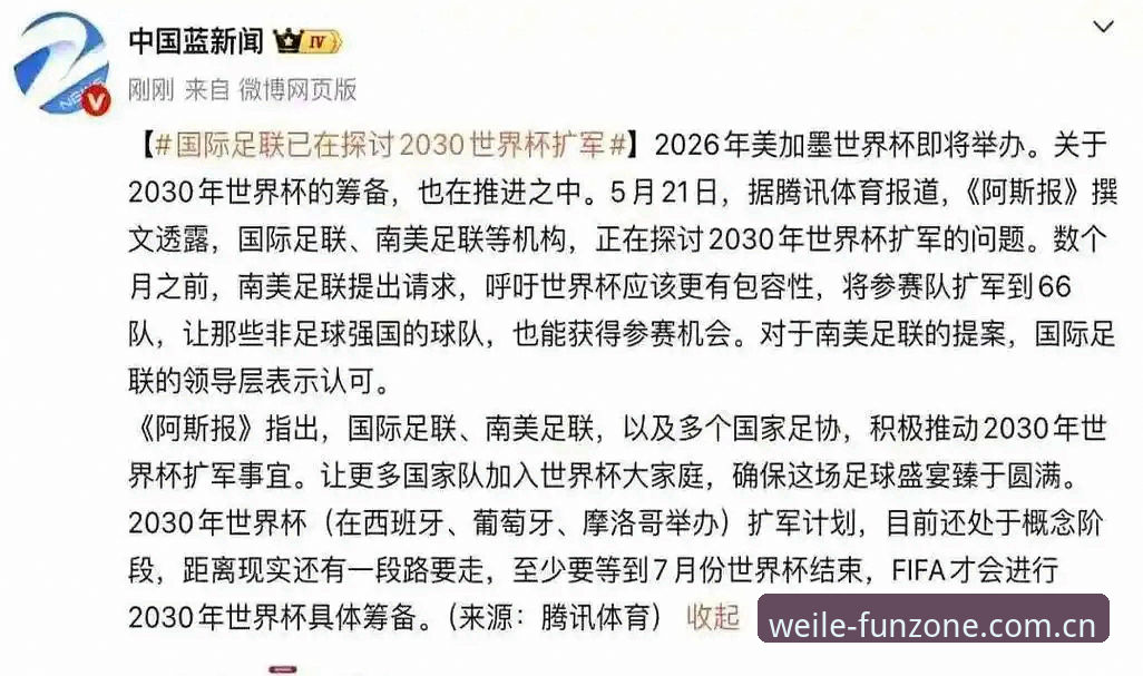 世界杯扩军至66队最新动态：2030年或迎来史上最大规模变革